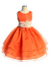 A-line Organza Tea Length Tiered Flower Girl Dress With Flower Sash